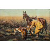 UNGEWITTER, HUGO (1869- um 1944), "Kosake mit Pferd und Windhunden in der Steppe", - фото 1