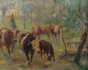 Denzel, Anton Ehingen 1888 - 1962 Riedlingen, deutscher Maler. ''Kühe …