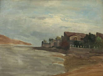 Maler des 20. Jh. ''Stadt am Bodensee'', Blick auf eine Stadt an Küste…