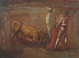 Maler des 20. Jh. ''Stierkampf'', dramatische Szene mit einem Kämpfer …