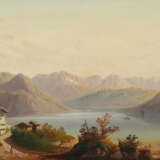 Maler des 20. Jh. ''Alpine Seelandschaft'', Blick auf Häuser an einem … - photo 1