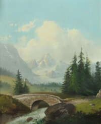 Maler des 20. Jh. ''Flusslandschaft mit Brücke'', Blick auf einen Flus…