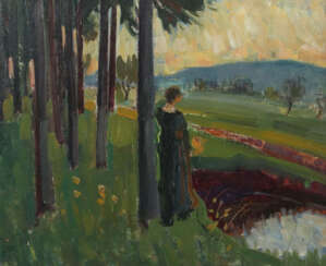 Monogrammist des 20. Jh. ''Sommerlandschaft'' mit einer Frau in Rücken…