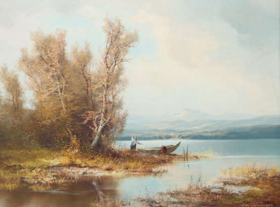 Wagner, Hans 1924 - ca. 1982, deutscher Maler. ''Fischer am Bergsee'',… - photo 1 Wagner, Hans 1924 - ca. 1982, deutscher Maler. ''Fischer am Bergsee'',… - photo 1