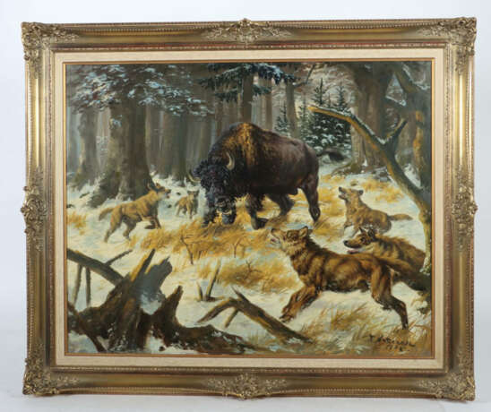 Arendt, Fred 1928 - 2014, deutscher Maler. ''Büffel von Wölfen umringt… - photo 2 Arendt, Fred 1928 - 2014, deutscher Maler. ''Büffel von Wölfen umringt… - photo 2