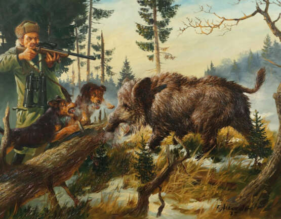 Arendt, Fred 1928 - 2014, deutscher Maler. ''Wildschweinjagd'', winter… - фото 1