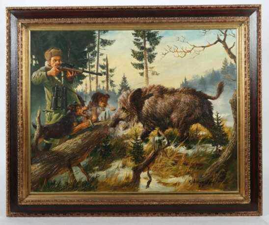 Arendt, Fred 1928 - 2014, deutscher Maler. ''Wildschweinjagd'', winter… - фото 2