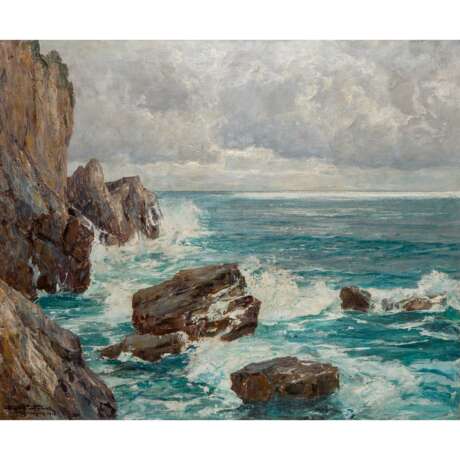 WENK, ALBRECHT (1863 - 1934), "Brandung - Felsenküste bei Capri", - Foto 1