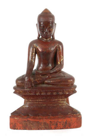 Buddha Burma, um 1900, Holz, rostrot farbig gefasst, partiell Reste ei… - photo 1