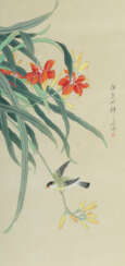 Maler des 20. Jh. China, Vogel auf Carolina-Lilien, Gouachemalerei auf…