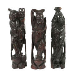 3 Shou Lao-Figuren China, 1. Hälfte 20. Jh., Hartholz, geschnitzt, ein…
