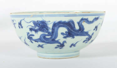 Reisschale China, Kangxi 1661 - 1722, Porzellan, Unterglasurdekor in B…