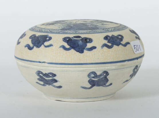 Deckeldose China, Kangxi, 1661 - 1722, Feinsteinzeug, unglasiert, blau… - Foto 1