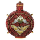 Rotlack-Snuff-Bottle China, 1. Hälfte 20. Jh., Metall, vergoldet, die … - photo 1