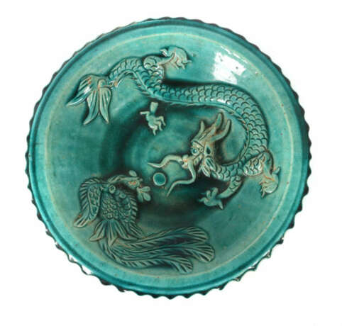 Zierschale mit Drache und Phönix China, 18./19. Jh., Keramik, beiger S… - Foto 1