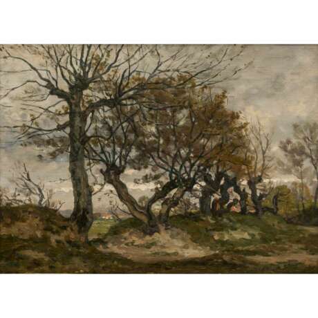 KEELHOFF, FRANS (1820-1891, belgischer Landschaftsmaler), "Kopfweiden auf einem Damm", - Foto 1