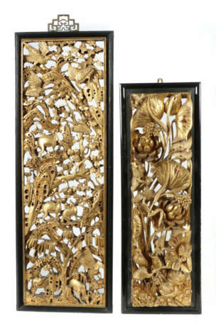 Zwei Schnitzreliefs China, 19./20. Jh., goldfarbene Holzreliefs, kunst… - фото 1 Zwei Schnitzreliefs China, 19./20. Jh., goldfarbene Holzreliefs, kunst… - фото 1