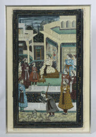 Audienz im Palast Indien, 19./20. Jh., Gouache auf Seidenstoff, höfisc… - Foto 2 Audienz im Palast Indien, 19./20. Jh., Gouache auf Seidenstoff, höfisc… - Foto 2