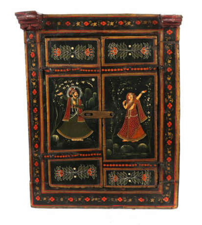 Bemalte Tür en miniature Indien, wohl 19. Jh., Holzrahmen mit 2 an Hak… - photo 1 Bemalte Tür en miniature Indien, wohl 19. Jh., Holzrahmen mit 2 an Hak… - photo 1