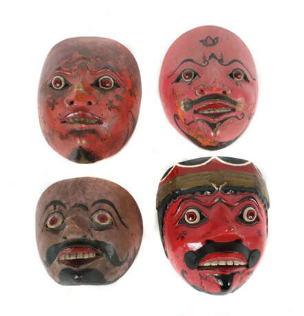 Vier Theatermasken Jakarta, Java, Indonesien, 1. Hälfte 20. Jh., Holz,… - photo 1