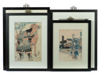 4 Holzschnitte Japan, 19. Jh., 4 Farbholzschnitte verschiedener Künstl…