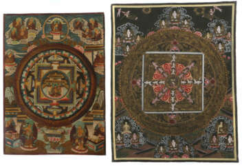 2 Mandala Thangkas Nepal, 1. Hälfte 20. Jh., Tempera auf Leinen, ein T…