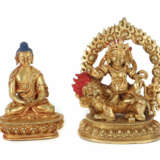 2 Miniaturen Nepal, Mitte 20. Jh., Bronze, feuervergoldet, bestehend a… - photo 1