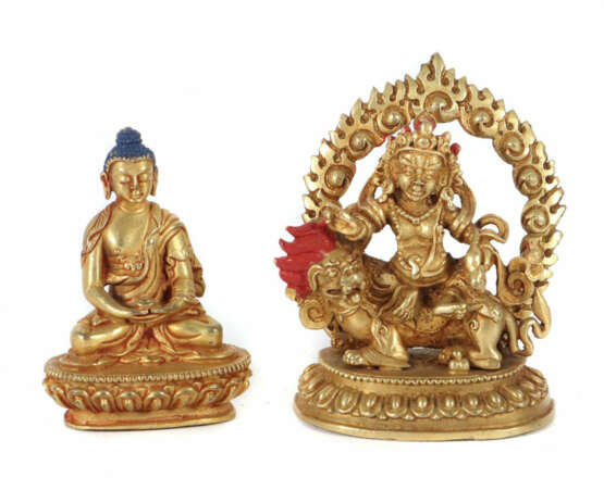 2 Miniaturen Nepal, Mitte 20. Jh., Bronze, feuervergoldet, bestehend a… - photo 1