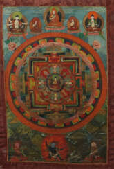Mandala Thangka Nepal/Tibet, um 1900, Tempera auf Stoff, im Stoffrahme…