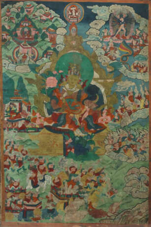 Thangka mit König Shambala Tibet, um 1900, Gouache auf Leinen, zentral… - photo 1 Thangka mit König Shambala Tibet, um 1900, Gouache auf Leinen, zentral… - photo 1