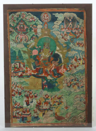 Thangka mit König Shambala Tibet, um 1900, Gouache auf Leinen, zentral… - photo 2 Thangka mit König Shambala Tibet, um 1900, Gouache auf Leinen, zentral… - photo 2