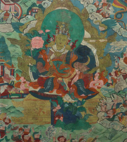 Thangka mit König Shambala Tibet, um 1900, Gouache auf Leinen, zentral… - photo 3 Thangka mit König Shambala Tibet, um 1900, Gouache auf Leinen, zentral… - photo 3