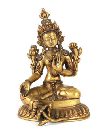 Grüne Tara Tibetochinesisch, 19. Jh., Bronze, feuervergoldet, mit Lapi… - photo 1 Grüne Tara Tibetochinesisch, 19. Jh., Bronze, feuervergoldet, mit Lapi… - photo 1