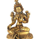 Grüne Tara Tibetochinesisch, 19. Jh., Bronze, feuervergoldet, mit Lapi… - photo 1