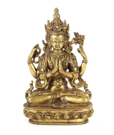Vierarmiger Bodhisattva Avalokitesvara Tibetochinesisch, 19. Jh., Bron… - photo 1 Vierarmiger Bodhisattva Avalokitesvara Tibetochinesisch, 19. Jh., Bron… - photo 1