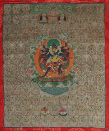 Silberthangka mit Chakrasamvara Nepal, 19./20. Jh., Gouache auf Leinen… - photo 1 Silberthangka mit Chakrasamvara Nepal, 19./20. Jh., Gouache auf Leinen… - photo 1