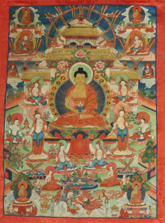 Thangka des Buddha Shakyamuni Nepal, 19./20. Jh, Gouache auf Leinen, i… - photo 1 Thangka des Buddha Shakyamuni Nepal, 19./20. Jh, Gouache auf Leinen, i… - photo 1