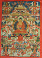 Thangka des Buddha Shakyamuni Nepal, 19./20. Jh, Gouache auf Leinen, i…
