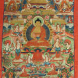 Thangka des Buddha Shakyamuni Nepal, 19./20. Jh, Gouache auf Leinen, i… - photo 1