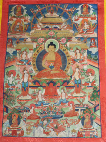 Thangka des Buddha Shakyamuni Nepal, 19./20. Jh, Gouache auf Leinen, i… - photo 2 Thangka des Buddha Shakyamuni Nepal, 19./20. Jh, Gouache auf Leinen, i… - photo 2