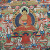 Thangka des Buddha Shakyamuni Nepal, 19./20. Jh, Gouache auf Leinen, i… - photo 3