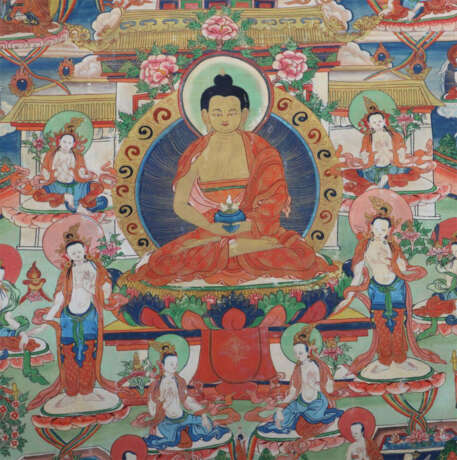 Thangka des Buddha Shakyamuni Nepal, 19./20. Jh, Gouache auf Leinen, i… - photo 3 Thangka des Buddha Shakyamuni Nepal, 19./20. Jh, Gouache auf Leinen, i… - photo 3
