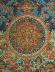 Feiner Mandala Thangka mit Sakti Sambhava Nepal, 19./20. Jh., Gouache …