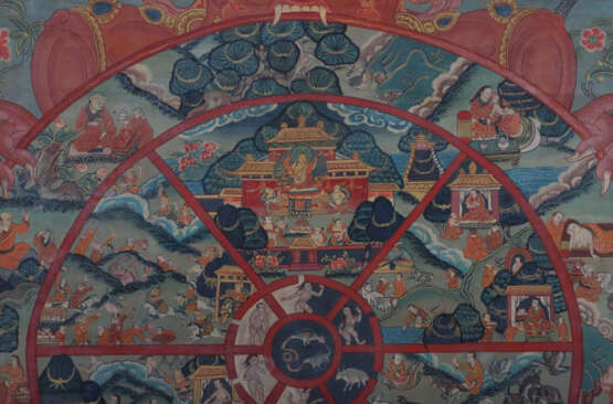 Thangka mit Bhavachakra Nepal/Indien 19./20. Jh., Gouache auf Leinen, … - photo 3 Thangka mit Bhavachakra Nepal/Indien 19./20. Jh., Gouache auf Leinen, … - photo 3