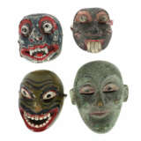 Konvolut 4 Masken Sri Lanka, Weligama, Mitte 20. Jh., Holz geschnitzt,… - фото 1