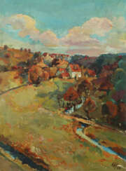 Monogrammist 20. Jahrhundert, ''Schwäbische Landschaft'', Blick auf ei…