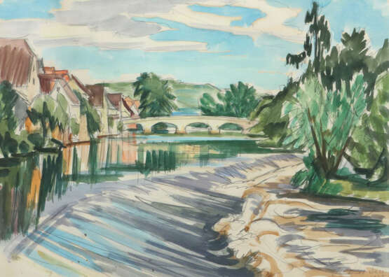 Sass, Johannes 1897 - 1972, deutscher Maler. ''Wehr mit Brücke'', stil… - photo 1