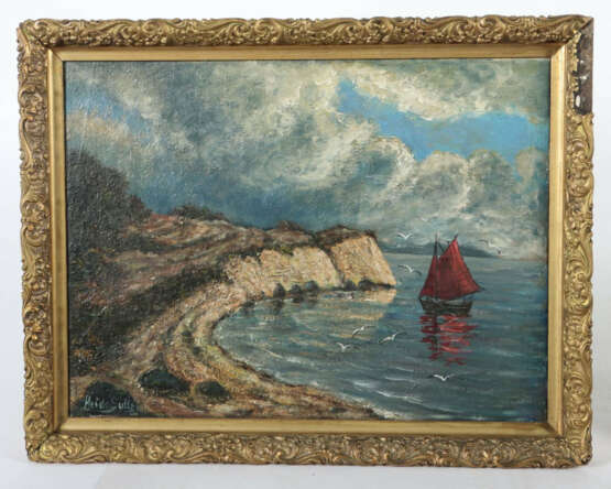 Sutter, Heide wohl Malerin des 20. Jh.. ''Küste mit Boot'', Blick auf … - Foto 2