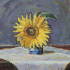 Maler des 20./21. Jh. ''Sonnenblume'', in einer Vase auf weißer Tischd…