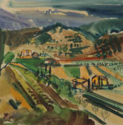 Maler des 20./21. Jh. ''Süddeutsche Landschaft'', Blick auf Felder mit…